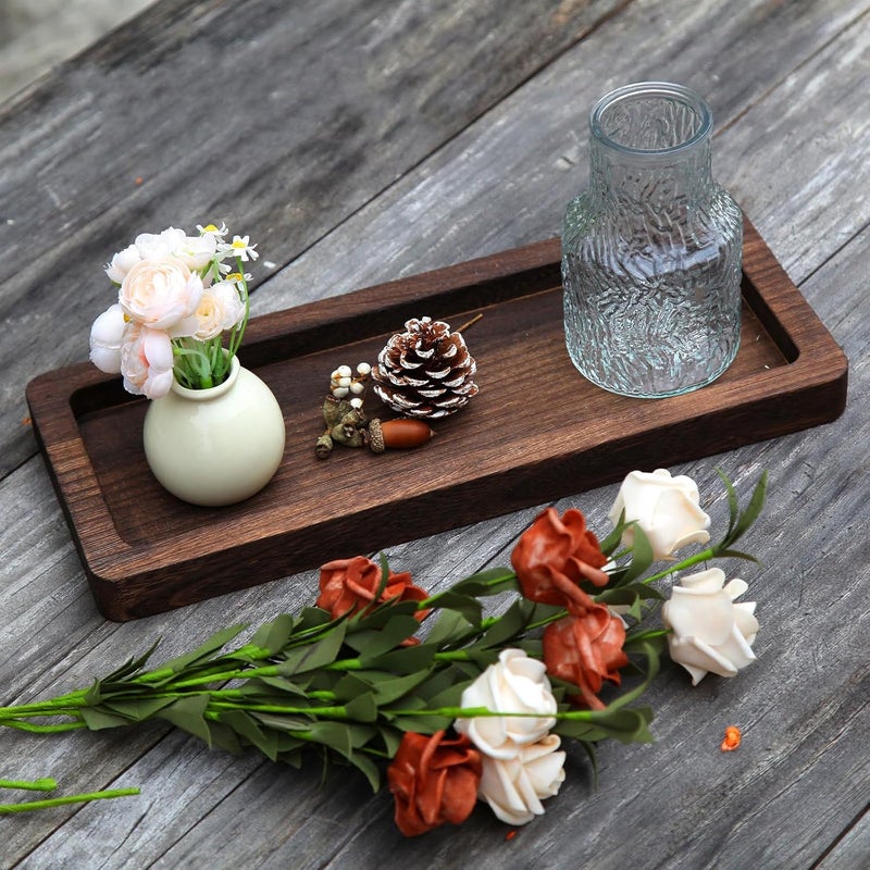 Hatway Wooden Decorative Tray Candle Holder Long Wood Tray Home Decor,Centerpieces Plates for Table centerpieces for CoffeeTable,Christmas Decor - Image 1